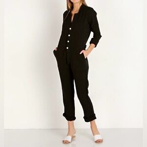 9seed mojave flight suit in black | 100% cotton long sleeve jumpsuit | sz small